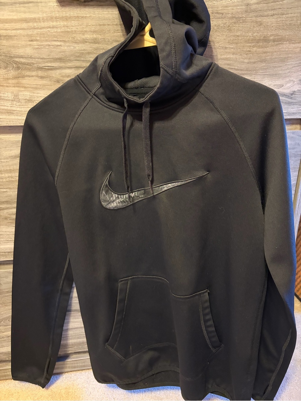 Nike Black Hoodie with Textured Swoosh Logo